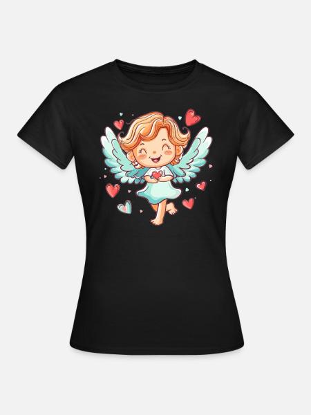 Glücklicher Engel mit Herzen - Frauen T-Shirt - Schwarz