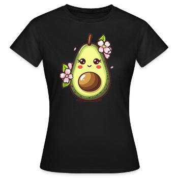 Süße Avocado mit Blüten - Frauen T-Shirt - Schwarz - Vorne - AI Model Female 172 dark (172cm)