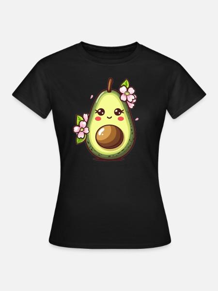 Süße Avocado mit Blüten - Frauen T-Shirt - Schwarz