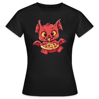 Teufelchen mit Pizza - Frauen T-Shirt - Schwarz - Vorne - AI Model Female 172 dark (172cm)