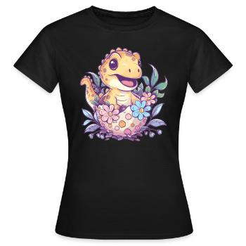 Baby Dino avec œuf de fleur - T-shirt Femme - noir - Devant - AI Model Female 172 dark (172cm)