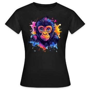 éclaboussure de tête de singe coloré - T-shirt Femme - noir - Devant - AI Model Female 172 dark (172cm)