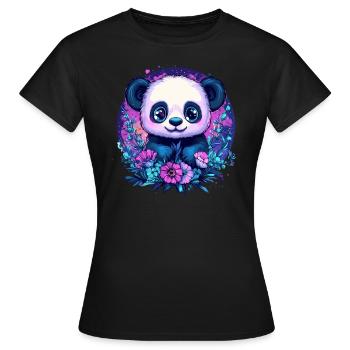 Panda mit Blumenpracht - Frauen T-Shirt - Schwarz - Vorne - AI Model Female 172 dark (172cm)