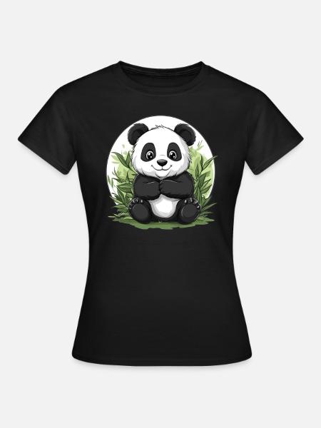 Panda im Bambuswald - Frauen T-Shirt - Schwarz