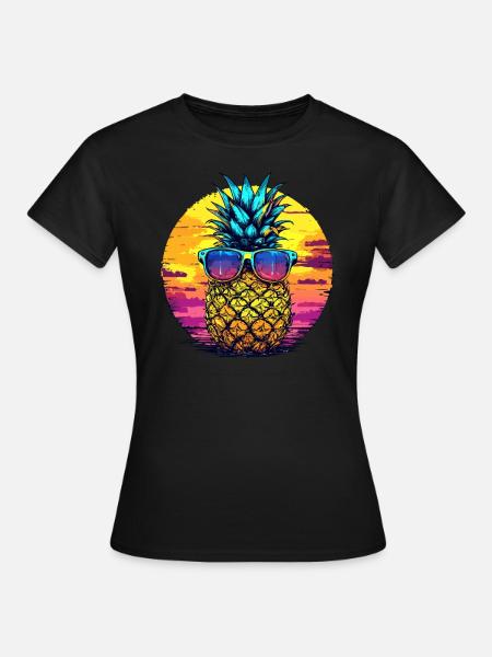 Sonnen Ananas mit Brille - Frauen T-Shirt - Schwarz