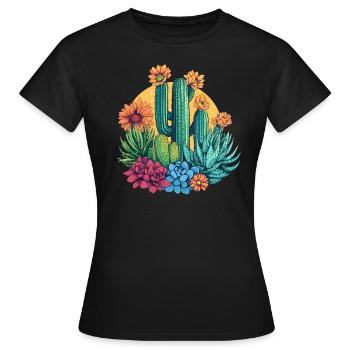 Cactus garden in sunlight - Women's T-Shirt - black - Front - AI Model Female 172 dark (172cm)