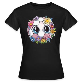 Football avec des yeux de fleur - T-shirt Femme - noir - Devant - AI Model Female 172 dark (172cm)