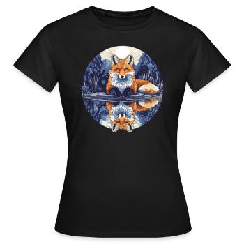 Renard avec réflexion - T-shirt Femme - noir - Devant - AI Model Female 172 dark (172cm)