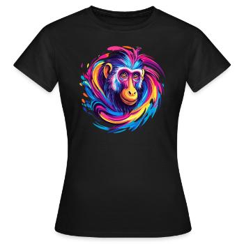 Bunter Affenkopf Wirbel - Frauen T-Shirt - Schwarz - Vorne - AI Model Female 172 dark (172cm)