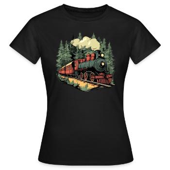 Forest train in the sunlight - Women's T-Shirt - black - Front - AI Model Female 172 dark (172cm)