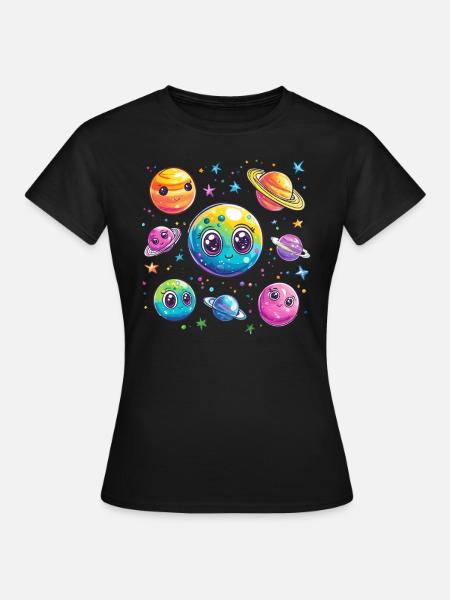 Süße Planeten im All - Frauen T-Shirt - Schwarz