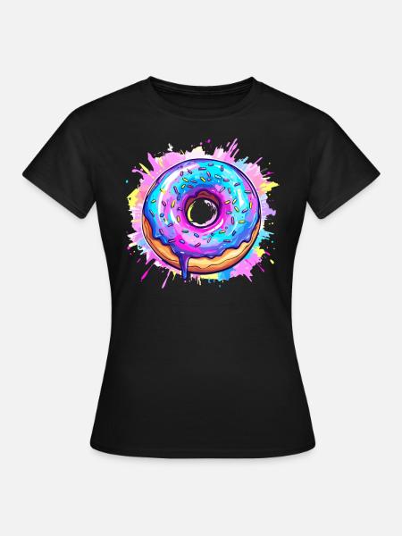 Bunte Donut Explosion - Frauen T-Shirt - Schwarz
