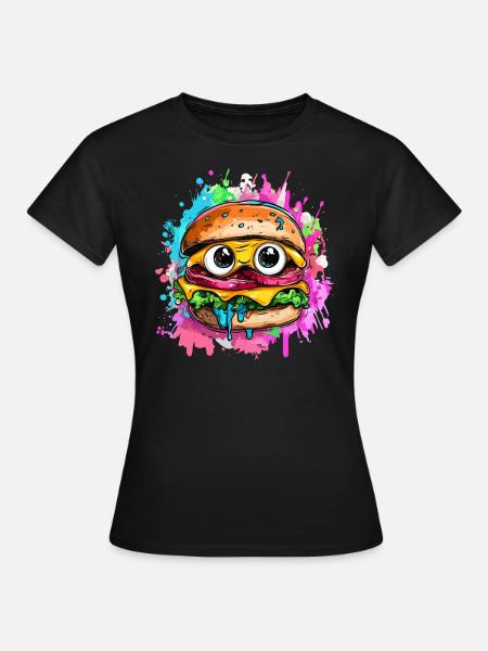 Hamburger met een komisch gezicht - Vrouwen T-shirt - zwart
