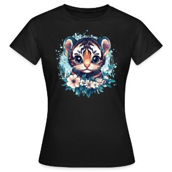 Mignon bébé tigre avec couronne de fleurs - T-shirt Femme - noir - Devant - AI Model Female 172 dark (172cm)