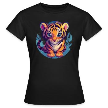 Süßer Tiger mit großen Augen - Frauen T-Shirt - Schwarz - Vorne - AI Model Female 172 dark (172cm)