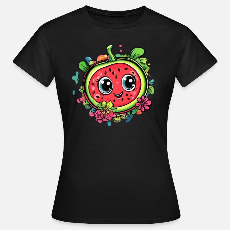 Pastèque avec couronne de fleurs - T-shirt Femme - noir