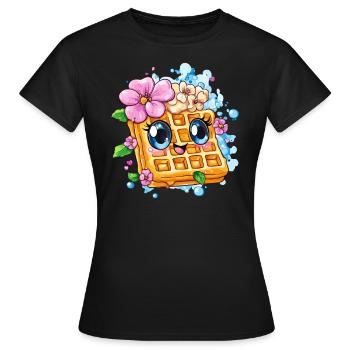 Waffel mit Blütenfreude - Frauen T-Shirt - Schwarz - Vorne - AI Model Female 172 dark (172cm)