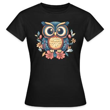 Florale Eule im Retro Stil - Frauen T-Shirt - Schwarz - Vorne - AI Model Female 172 dark (172cm)