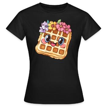 Waffel mit Blumen - Frauen T-Shirt - Schwarz - Vorne - AI Model Female 172 dark (172cm)
