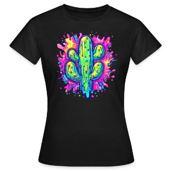 Farbenfrohe Kaktus Kunst - Frauen T-Shirt - Schwarz - Vorne - AI Model Female 172 dark (172cm)