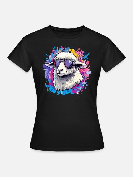Cooles Schaf mit Sonnenbrille - Frauen T-Shirt - Schwarz
