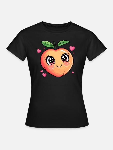 Pfirsich mit Herzchen - Frauen T-Shirt - Schwarz