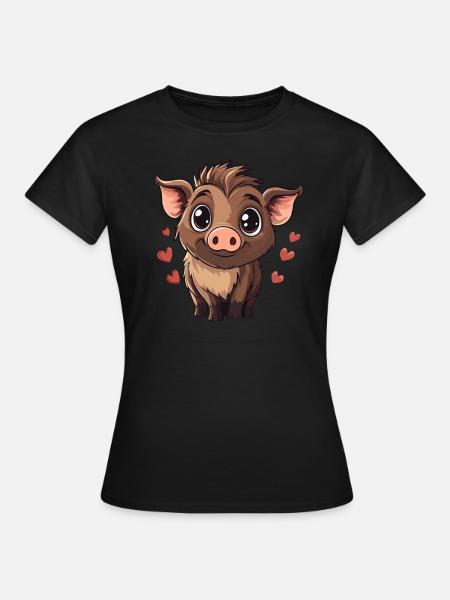 Sanglier avec des cœurs - T-shirt Femme - noir