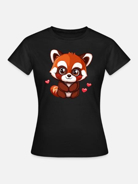 Süßer Roter Panda mit Herzen - Frauen T-Shirt - Schwarz