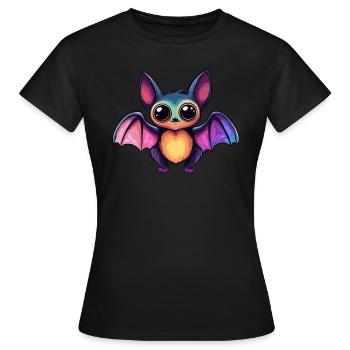 Bunte Fledermaus mit großen Augen - Frauen T-Shirt - Schwarz - Vorne - AI Model Female 172 dark (172cm)