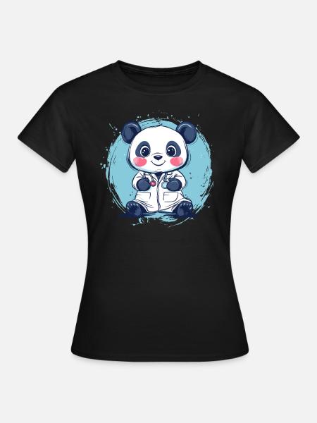 Panda in Doktorrobe - Frauen T-Shirt - Schwarz