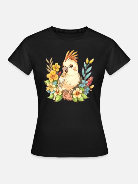 Kakadu in Blumenpracht - Dame-T-shirt - sort