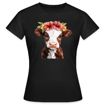 Veau fleur avec couronne - T-shirt Femme - noir - Devant - AI Model Female 172 dark (172cm)