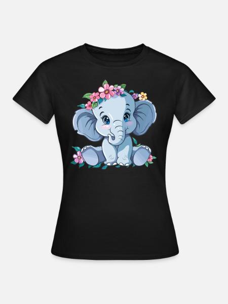 Blumenbaby Elefant - Frauen T-Shirt - Schwarz