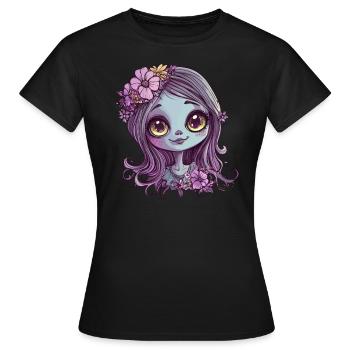 Blumenkind mit Glanzblick - Frauen T-Shirt - Schwarz - Vorne - AI Model Female 172 dark (172cm)