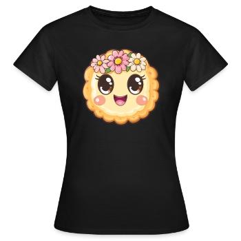 Biscuit de fortune avec des fleurs - T-shirt Femme - noir - Devant - AI Model Female 172 dark (172cm)