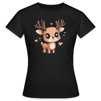 Rehkitz mit Herzchen - Frauen T-Shirt - Schwarz - Vorne - AI Model Female 172 dark (172cm)