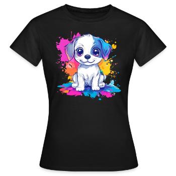 Welpe auf Farbspritzer - Frauen T-Shirt - Schwarz - Vorne - AI Model Female 172 dark (172cm)
