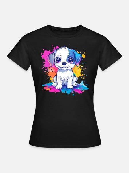 Welpe auf Farbspritzer - Frauen T-Shirt - Schwarz