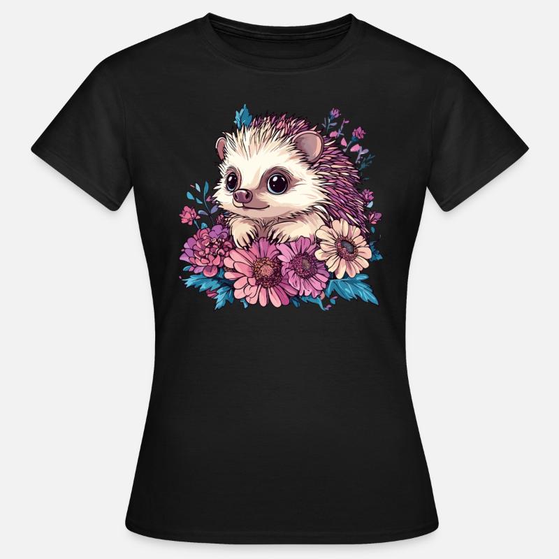 Hérisson mignon en fleurs - T-shirt Femme - noir