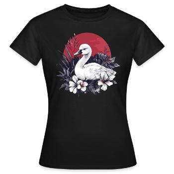 Cygne avec des fleurs - T-shirt Femme - noir - Devant - AI Model Female 172 dark (172cm)
