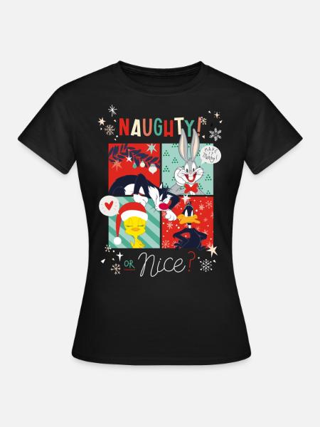 Looney Tunes Naughty Or Nice Christmas - Naisten t-paita - musta
