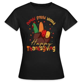 T-shirt Thanksgiving Thanksgiving Reconnaissant et reconnaissant - T-shirt Femme - noir - Devant - AI Model Female 172 dark (172cm)