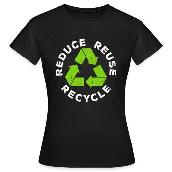Reduzieren Sie Wiederverwendung Recycle T-Shirt Earth Day 2022celebra - Frauen T-Shirt - Schwarz - Vorne - AI Model Female 172 dark (172cm)