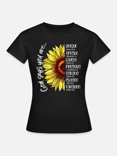 Dio dice che sei girasole Versetti biblici cristiani - Dame-T-shirt - sort