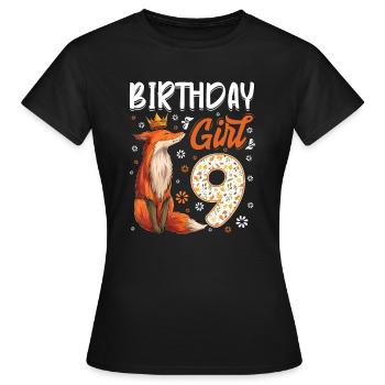 Fox Animal Lovers 9th Birthday Girl Fox B-day 9 ye - T-shirt Femme - noir - Devant - AI Model Female 172 dark (172cm)