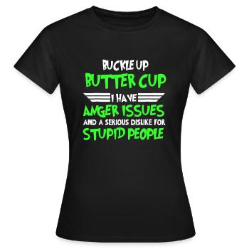 Patricks Day Boucle sa ceinture Renoncule J’ai la colère Issu - T-shirt Femme - noir - Devant - AI Model Female 172 dark (172cm)