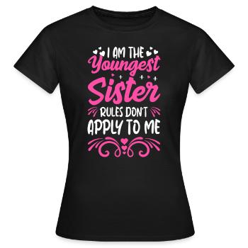 Lustige Geschwister-Geburtstagsschwester-Regeln Ich bin die Junge; - Frauen T-Shirt - Schwarz - Vorne - AI Model Female 172 dark (172cm)