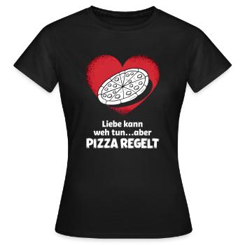 Love Hurts Breakup Valentine's Day Pizza Regulates - Women's T-Shirt - black - Front - AI Model Female 172 dark (172cm)
