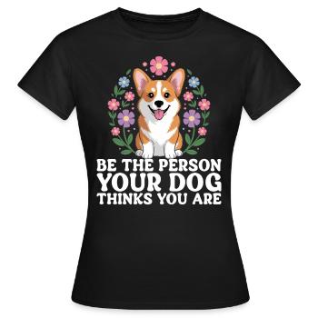 Humor Dog Corgi Woman - Women's T-Shirt - black - Front - AI Model Female 172 dark (172cm)