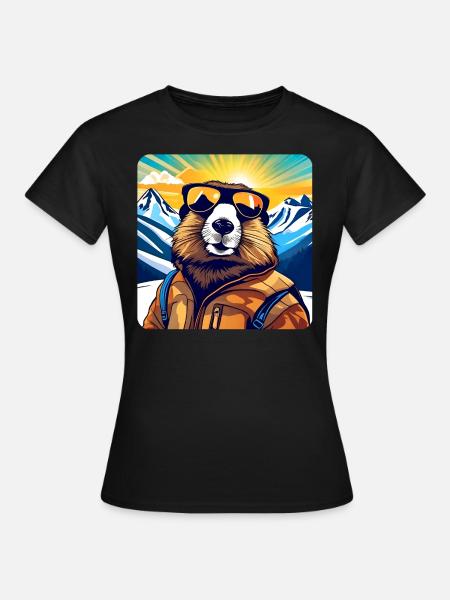 Cooles Murmeltier in den Alpen mit Sonnenbrille - Frauen T-Shirt - Schwarz